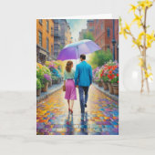 水彩画のカップル 手をつないでロマンチック カード (黄色い花)