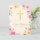水彩画のカトリック十字架 イースターの祝福 祈り シーズンカード (スタンド正面)