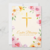 水彩画のカトリック十字架 イースター祝福の祈り シーズンカード (正面)