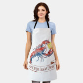 水彩画のカニとレモン イタリアン エプロン (着用した状態)