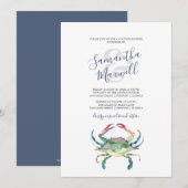 水彩画のカニ夫婦のディナーご招待 招待状 (正面/裏面)