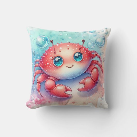 水彩画のカニ クッション (正面)