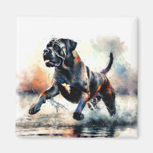 水彩画のカネ・コルソの犬 マグネット (正面)