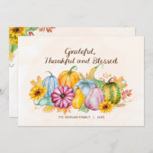 水彩画のカボチャとヒマワリの感謝祭 シーズンカード (正面/裏面)