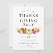 水彩画のカボチャの葉の感謝祭パーティー 招待状 (正面)
