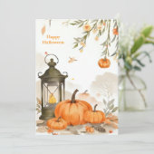 水彩画のカボチャの静物　ハロウィンの挨 シーズンカード (スタンド正面)