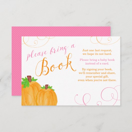 水彩画のカボチャ女の子のベビーシャワーは本を持って来ます エンクロージャーカード (正面/裏面)