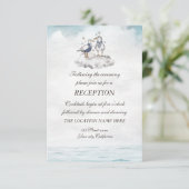 水彩画のカモメ ビーチでの披露宴の受付 招待状 (スタンド正面)