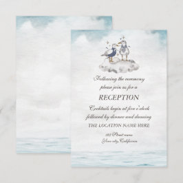 水彩画のカモメ ビーチでの披露宴の受付 招待状