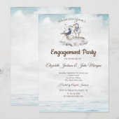 水彩画のカモメ ビーチ ウェディング 招待状 (正面/裏面)