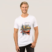 水彩画のカヤック 湖上 トライブレンドＴシャツ (正面全面)