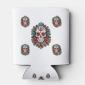 水彩画のカラフルなシンコ・デ・マヨのドクロ 缶クーラー (裏面)
