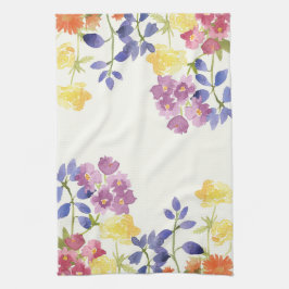 水彩画のカラフルな野生花のふきん キッチンタオル