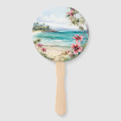 水彩画のカリブ海での目的地ウェディング ハンドファン (裏面)