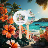 水彩画のカリブ海での目的地ウェディング ハンドファン