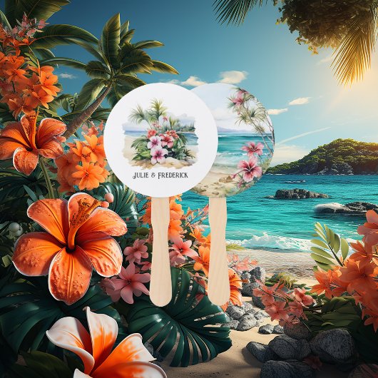 水彩画のカリブ海での目的地ウェディング ハンドファン