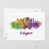 水彩画のカルガリーV2スカイライン ポストカード (正面/裏面)