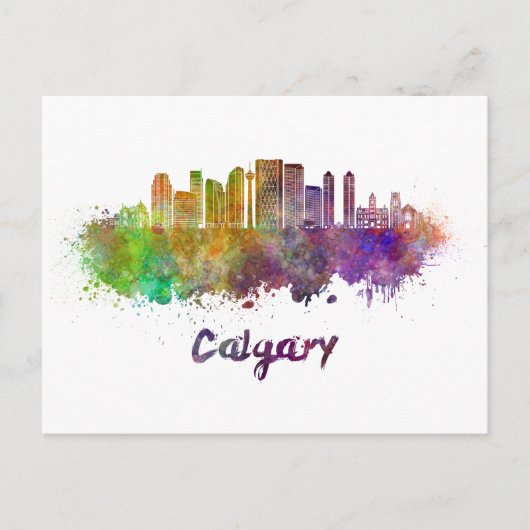 水彩画のカルガリーV2スカイライン ポストカード (正面)