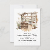 水彩画のカントリーキッチン新築祝いパーティー 招待状 (正面)