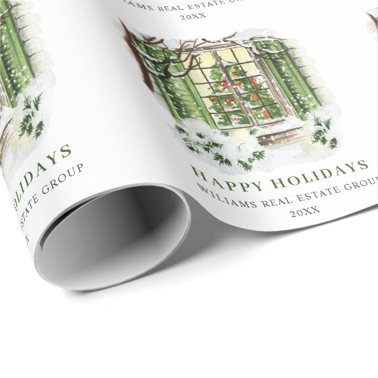 水彩画のカントリー調の家のクリスマス ラッピングペーパー (ロールコーナー)
