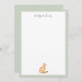 水彩画のキツネのパーソナライズな文房具 ノートカード (正面/裏面)