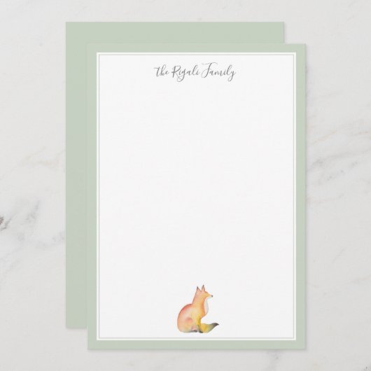 水彩画のキツネのパーソナライズな文房具 ノートカード (正面/裏面)