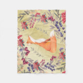 水彩画のキツネの冬の果実の金ゴールド フリースブランケット (正面)