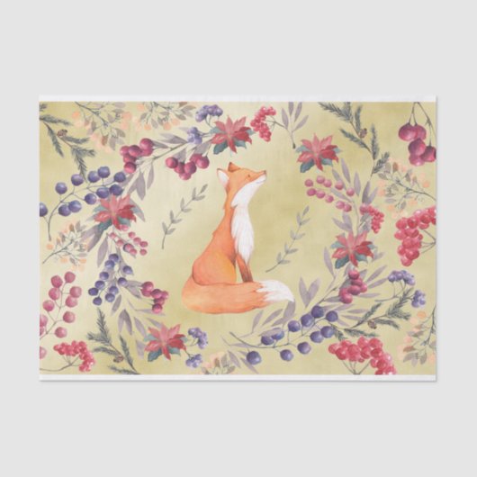 水彩画のキツネの冬の果実の金ゴールド 薄葉紙 (正面)