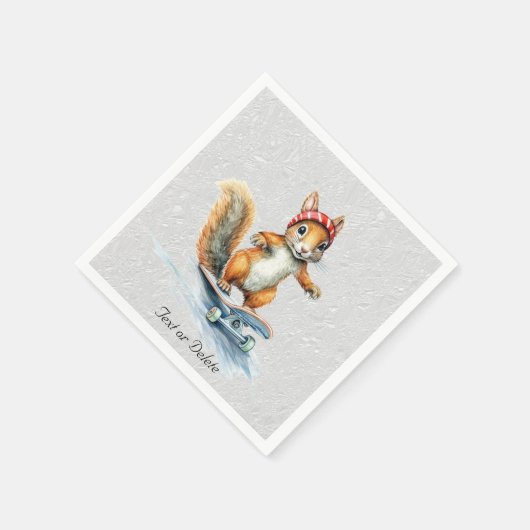 水彩画のキツネスケートボードのナプキン スタンダードカクテルナプキン (角)
