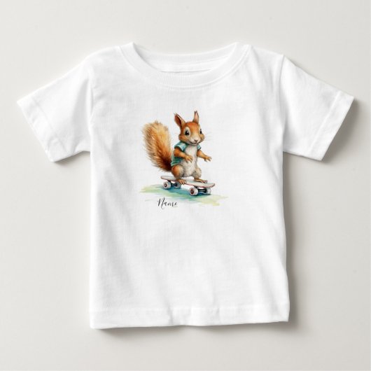 水彩画のキツネスケートボード ベビーTシャツ (正面)