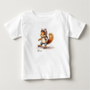 水彩画のキツネ スノーボード ベビーTシャツ