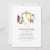 水彩画のキリストの降誕クリスマスパーティー 招待状 (正面)