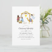 水彩画のキリストの降誕クリスマスパーティー 招待状 (スタンド正面)