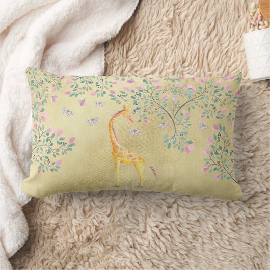 水彩画のキリンの蝶および花 ランバークッション (ブランケット)