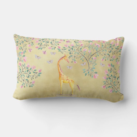 水彩画のキリンの蝶および花 ランバークッション (裏面)
