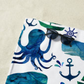 水彩画のクジラのタコパターンは航海のからかいます ビーチタオル (インサイチュ)