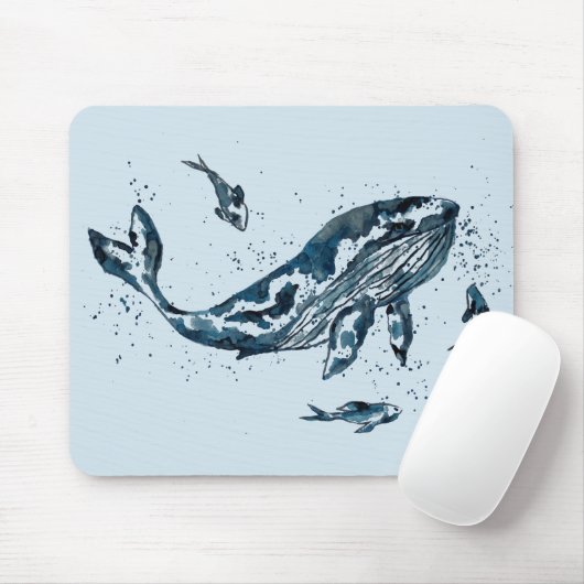 水彩画のクジラの青いマウスパッド マウスパッド (マウス)