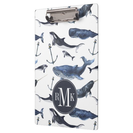 水彩画のクジラ及びいかりパターン クリップボード (左)