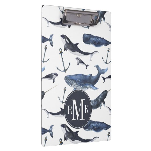 水彩画のクジラ及びいかりパターン クリップボード (右)