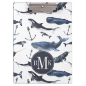 水彩画のクジラ及びいかりパターン クリップボード (正面)