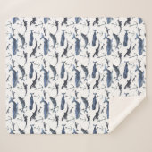 水彩画のクジラ及びいかりパターン シェルパブランケット (正面(横))