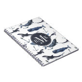 水彩画のクジラ及びいかりパターン ノートブック (右側)