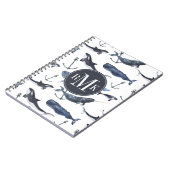 水彩画のクジラ及びいかりパターン ノートブック (左側)