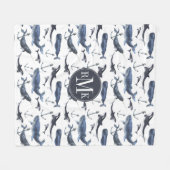 水彩画のクジラ及びいかりパターン フリースブランケット (正面(横))