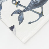 水彩画のクジラ及びいかりパターン フリースブランケット (角)