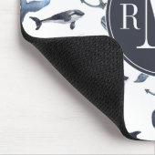 水彩画のクジラ及びいかりパターン マウスパッド (コーナー)