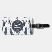 水彩画のクジラ及びいかりパターン ラゲッジタグ (正面横)