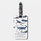 水彩画のクジラ及びいかりパターン ラゲッジタグ (裏面縦)