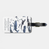 水彩画のクジラ及びいかりパターン ラゲッジタグ (裏面横)