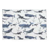 水彩画のクジラ及びいかりパターン 枕カバー (裏面-右)